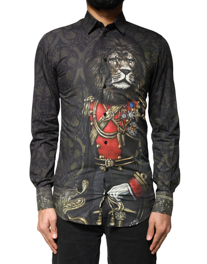 Dolce & Gabbana Black Royal Pet Portrait GOLD Dress Shirt by Dolce & Gabbana