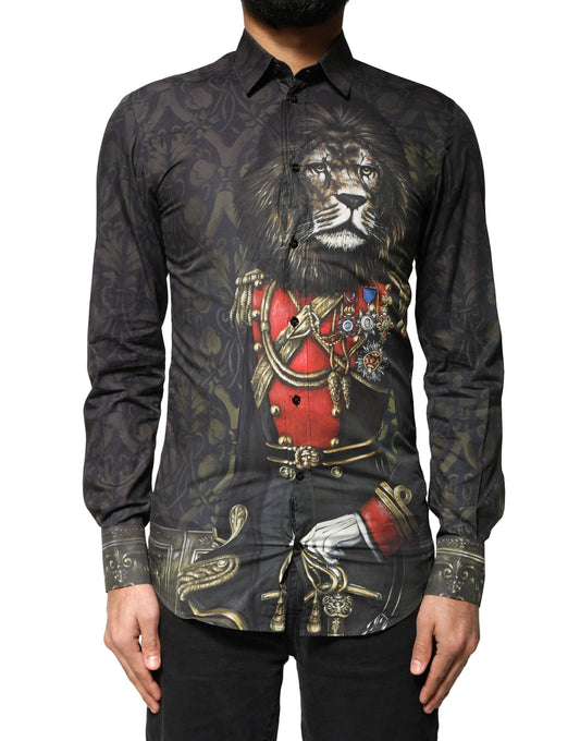 Dolce & Gabbana Black Royal Pet Portrait GOLD Dress Shirt by Dolce & Gabbana