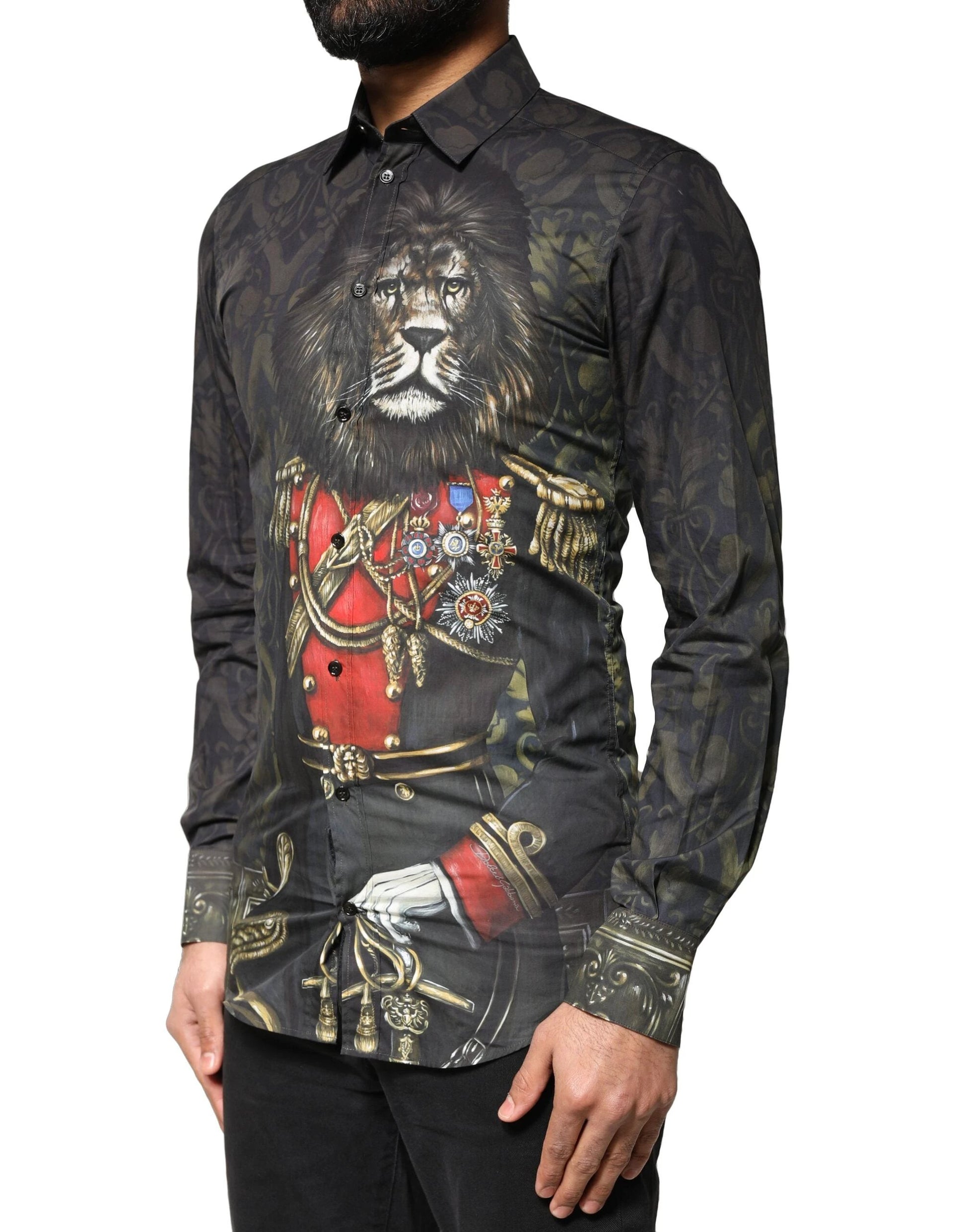 Dolce & Gabbana Black Royal Pet Portrait GOLD Dress Shirt by Dolce & Gabbana