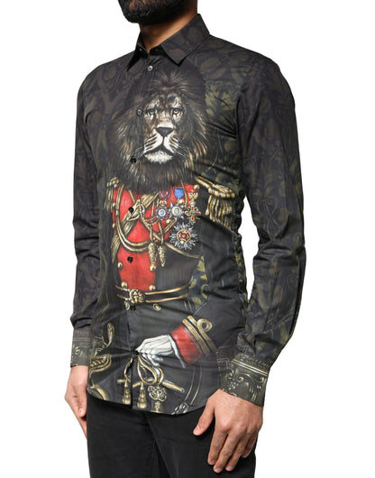 Dolce & Gabbana Black Royal Pet Portrait GOLD Dress Shirt by Dolce & Gabbana