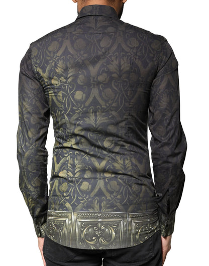 Dolce & Gabbana Black Royal Pet Portrait GOLD Dress Shirt by Dolce & Gabbana