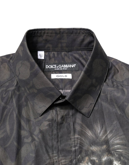 Dolce & Gabbana Black Royal Pet Portrait GOLD Dress Shirt by Dolce & Gabbana