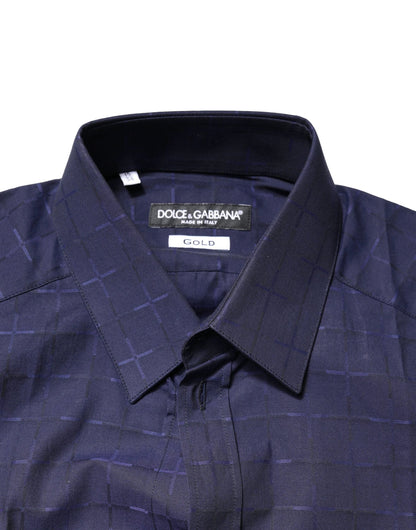 Dolce & Gabbana Blue Check Tartan GOLD Formal Dress Shirt by Dolce & Gabbana