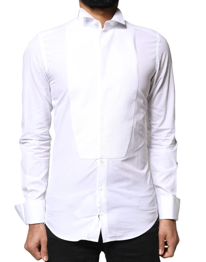 Dolce & Gabbana White GOLD Cotton Poplin Bib Formal Men Dress Shirt by Dolce & Gabbana