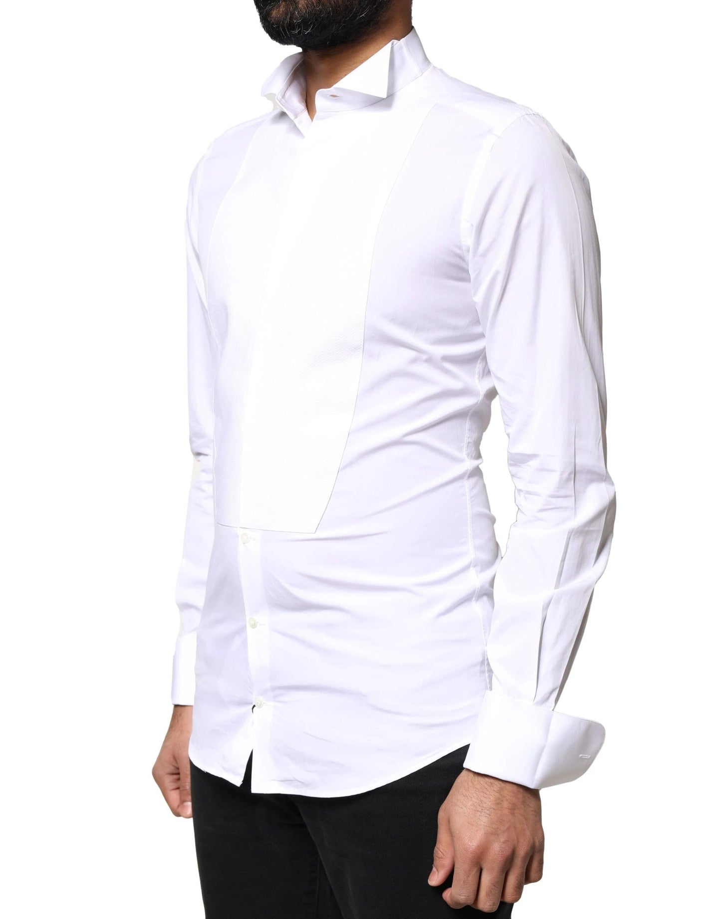 Dolce & Gabbana White GOLD Cotton Poplin Bib Formal Men Dress Shirt by Dolce & Gabbana