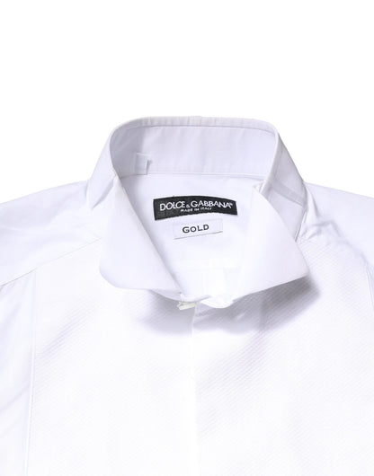 Dolce & Gabbana White GOLD Cotton Poplin Bib Formal Men Dress Shirt by Dolce & Gabbana