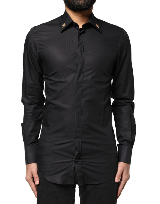 Dolce & Gabbana Black GOLD Cross Embellished Men Dress Shirt by Dolce & Gabbana