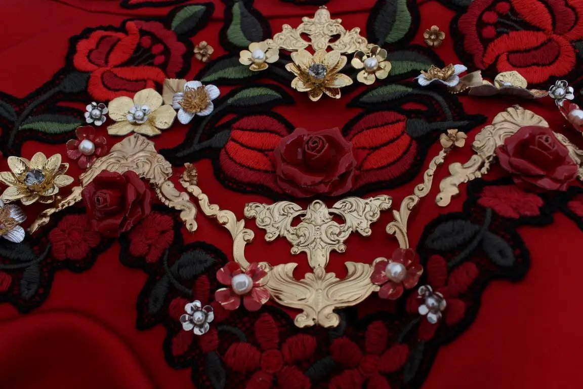 Dolce & Gabbana Red Silk Crystal Roses Shorts by Dolce & Gabbana