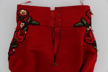 Dolce & Gabbana Red Silk Crystal Roses Shorts by Dolce & Gabbana