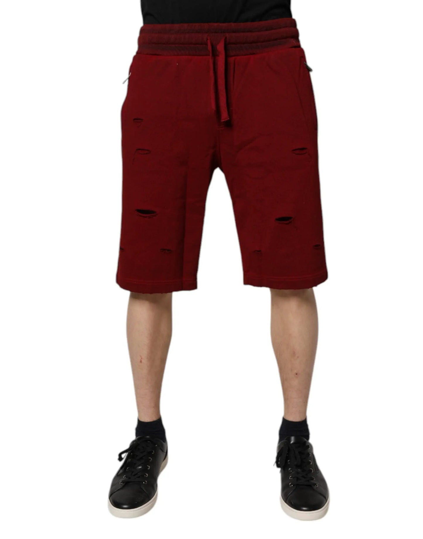 Dolce & Gabbana Maroon Rip Style Bermuda Sweatshorts Shorts by Dolce & Gabbana