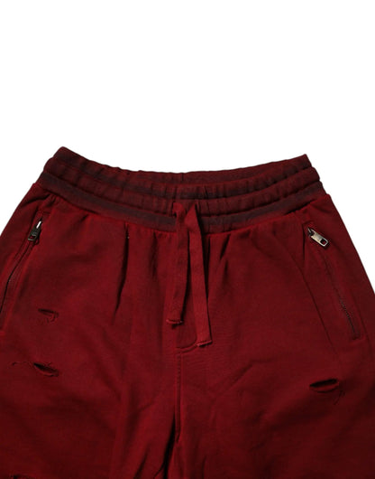 Dolce & Gabbana Maroon Rip Style Bermuda Sweatshorts Shorts by Dolce & Gabbana