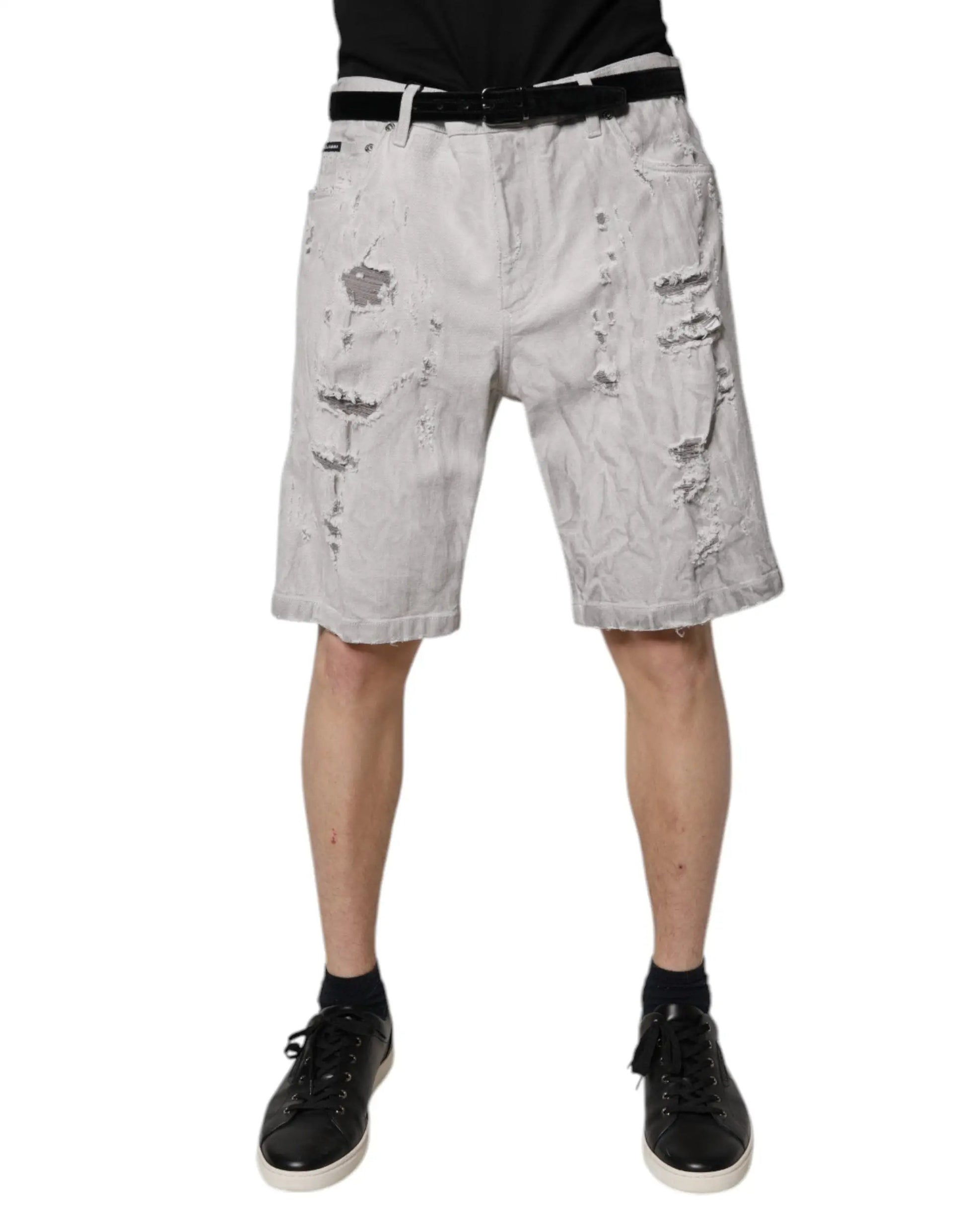 Dolce & Gabbana Light Gray Tattered Men Denim Bermuda Shorts by Dolce & Gabbana
