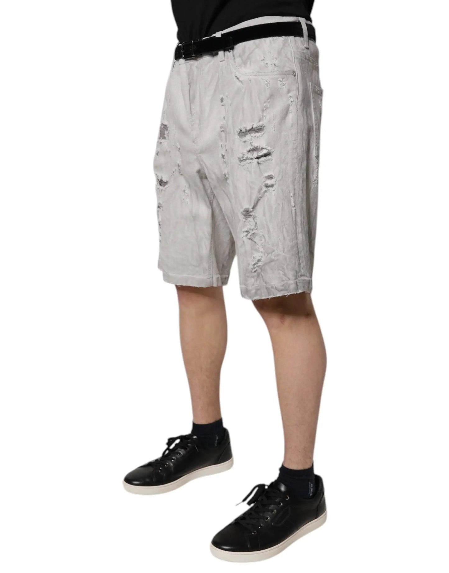 Dolce & Gabbana Light Gray Tattered Men Denim Bermuda Shorts by Dolce & Gabbana