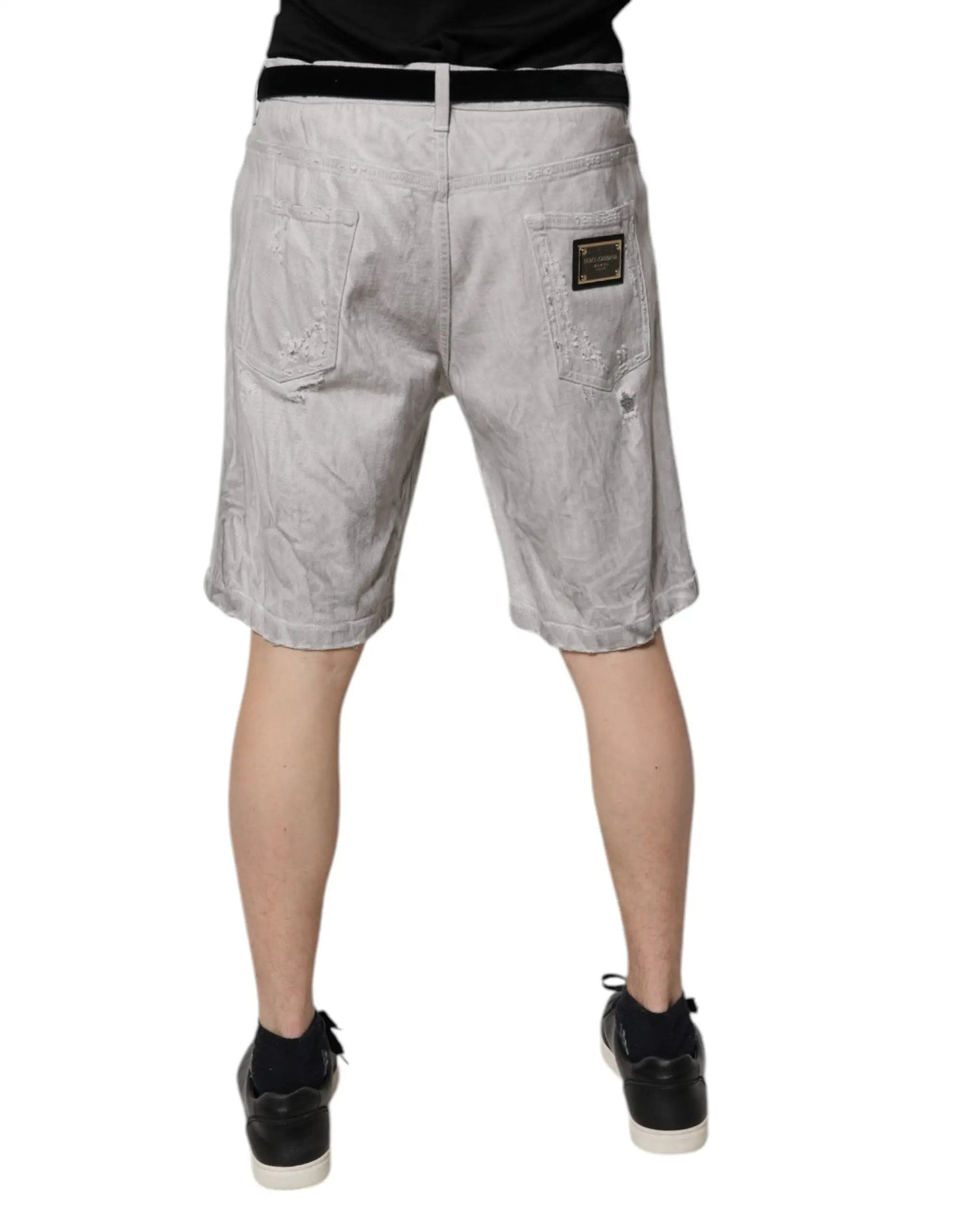 Dolce & Gabbana Light Gray Tattered Men Denim Bermuda Shorts by Dolce & Gabbana