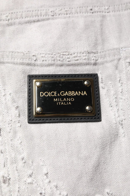 Dolce & Gabbana Light Gray Tattered Men Denim Bermuda Shorts by Dolce & Gabbana