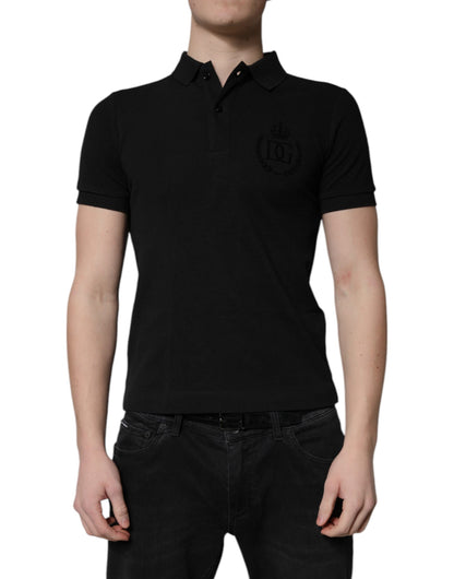 Dolce & Gabbana Black Cotton DG Logo Collared Polo T-shirt