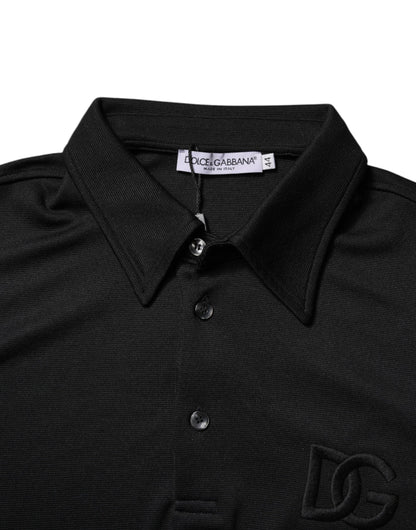 Dolce & Gabbana Black Polyester DG Logo Collared Polo T-shirt