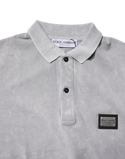 Dolce & Gabbana Gray Logo Plaque Cotton Men Polo Shirt T-shirt