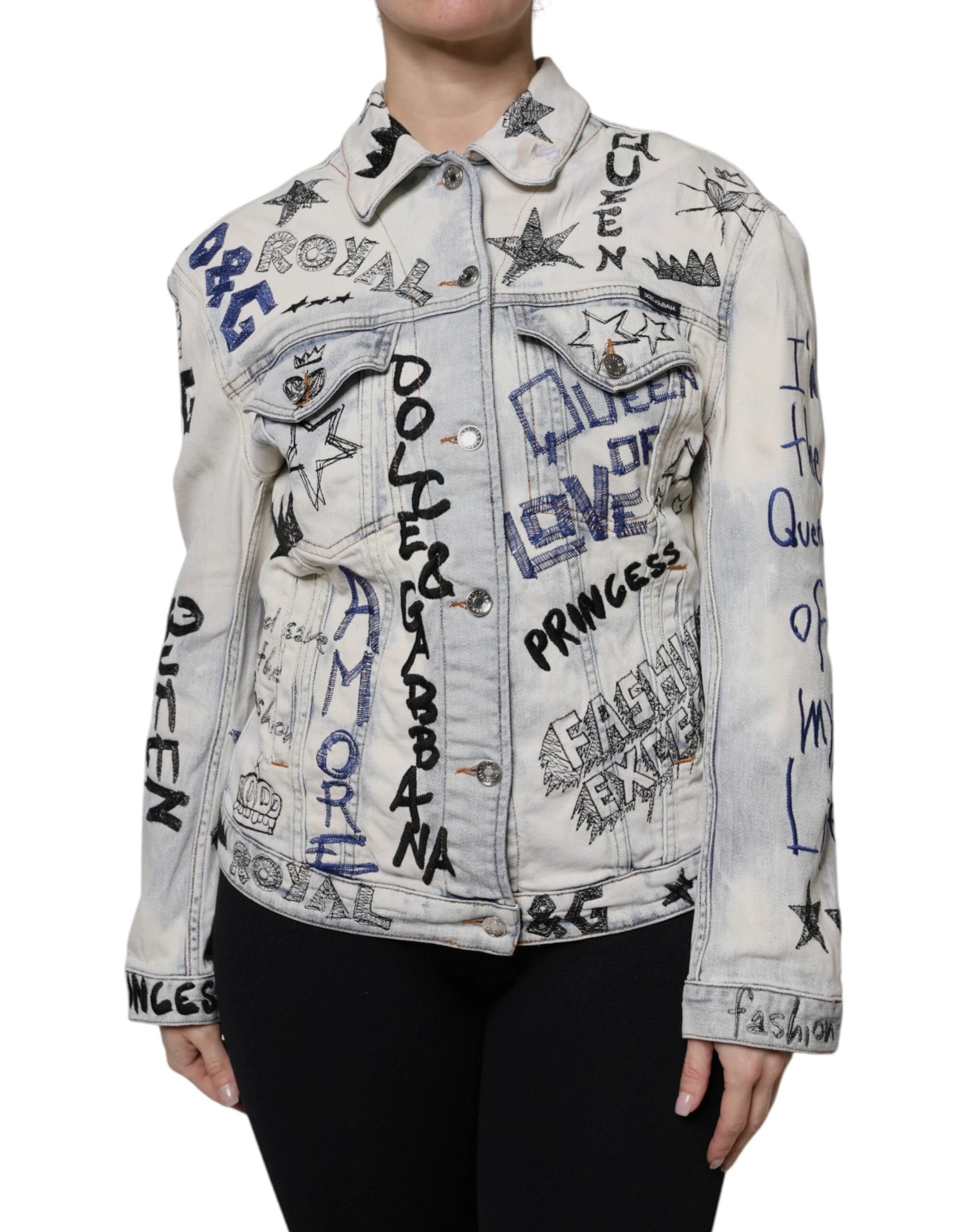 Dolce & Gabbana Light Blue Graffiti Button Down Denim Jacket by Dolce & Gabbana
