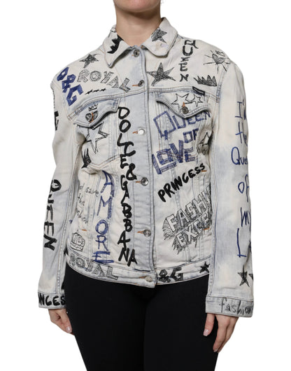 Dolce & Gabbana Light Blue Graffiti Button Down Denim Jacket by Dolce & Gabbana
