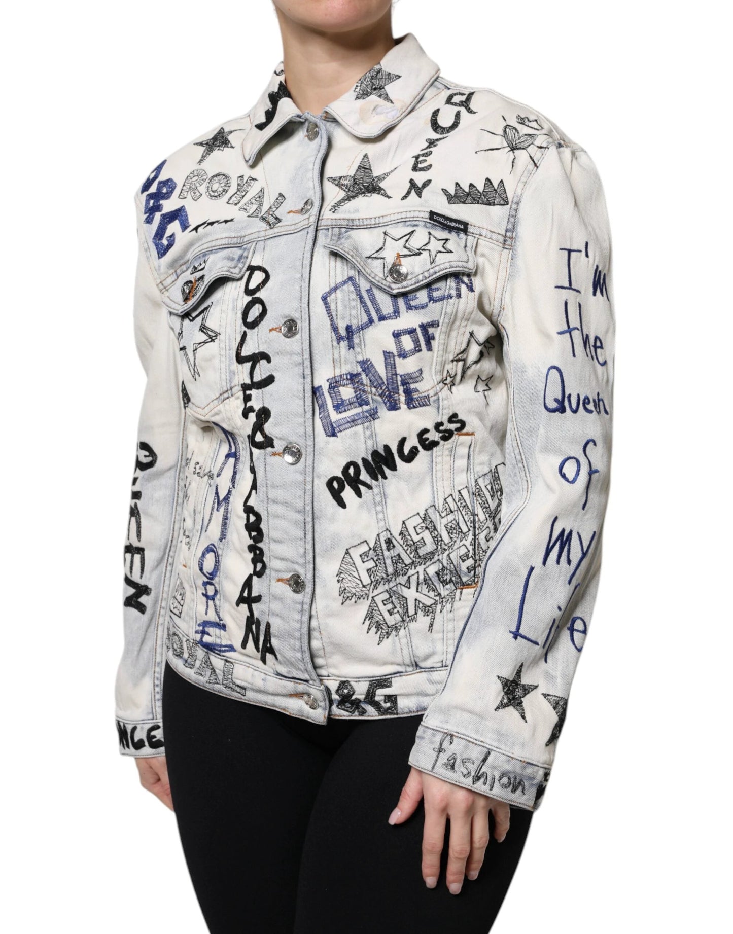 Dolce & Gabbana Light Blue Graffiti Button Down Denim Jacket by Dolce & Gabbana