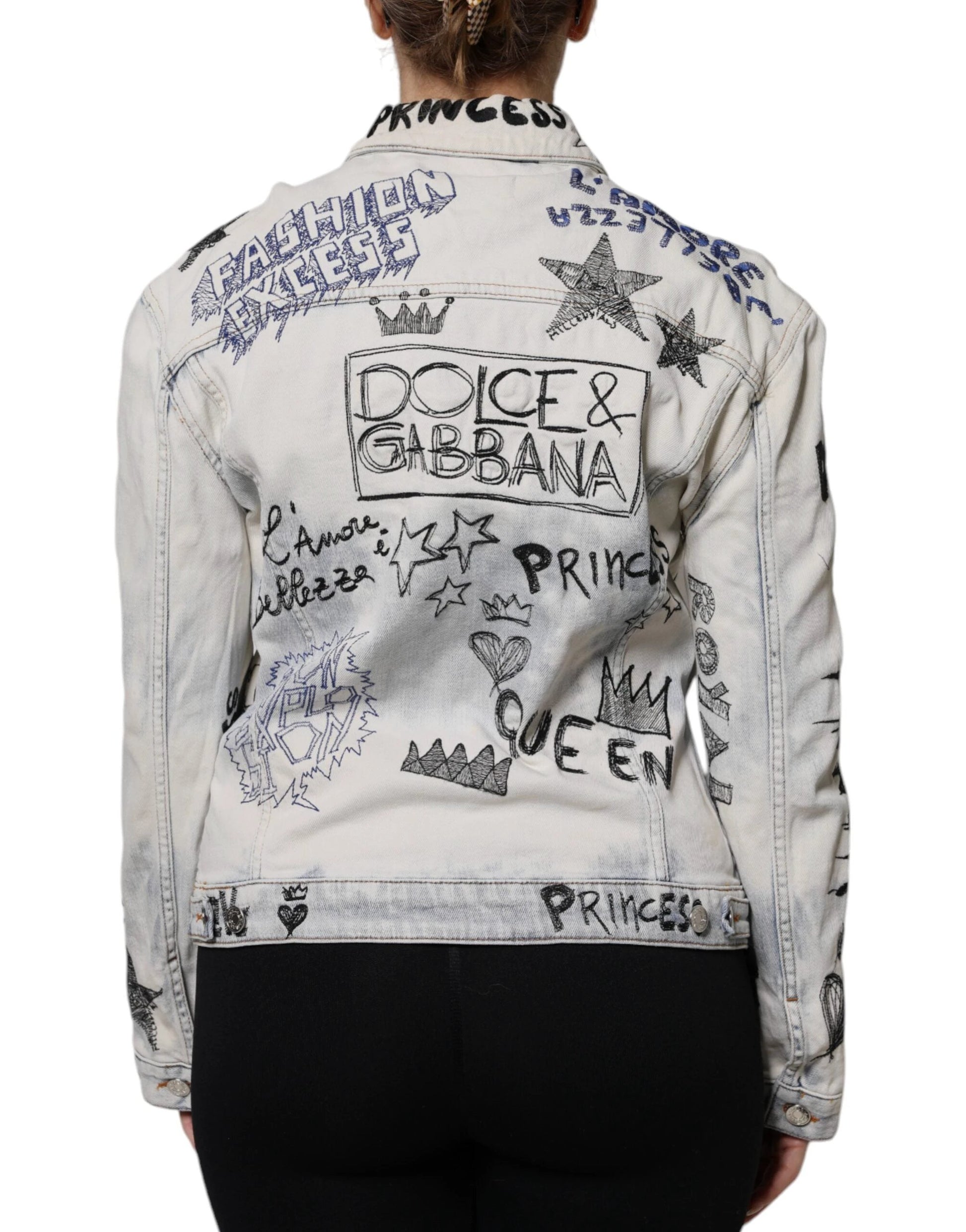 Dolce & Gabbana Light Blue Graffiti Button Down Denim Jacket by Dolce & Gabbana