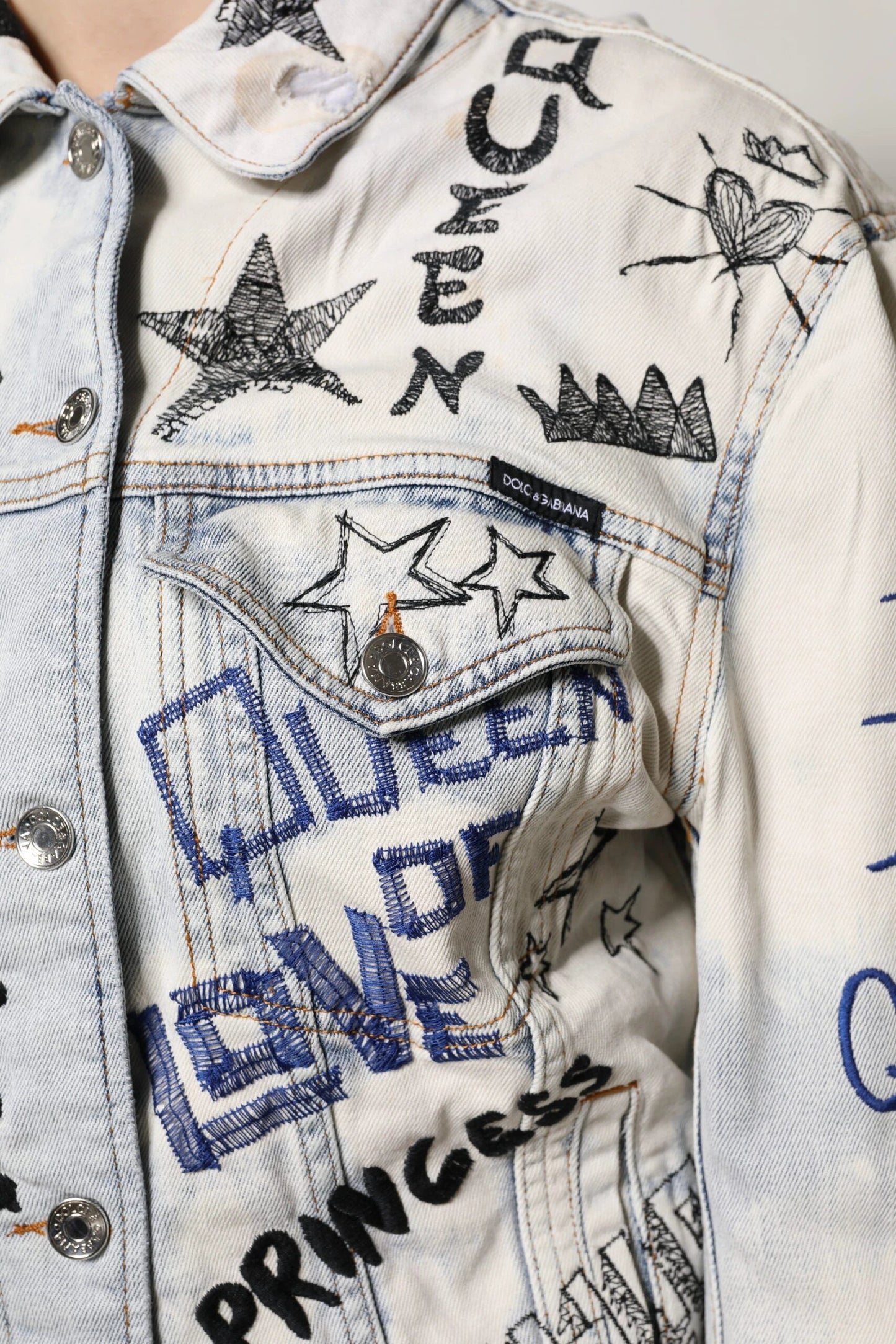 Dolce & Gabbana Light Blue Graffiti Button Down Denim Jacket by Dolce & Gabbana