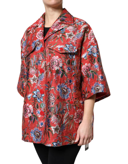 Dolce & Gabbana Red Floral Jacquard Button Down Coat Jacket by Dolce & Gabbana