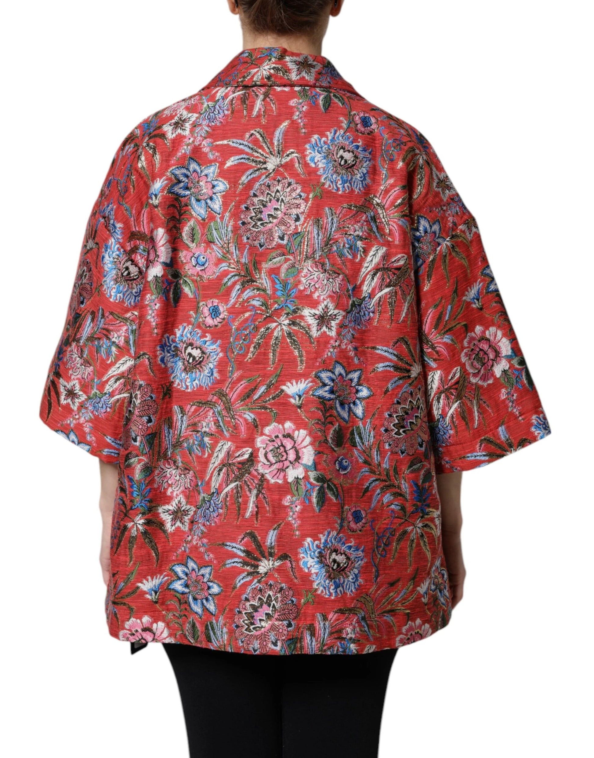 Dolce & Gabbana Red Floral Jacquard Button Down Coat Jacket by Dolce & Gabbana