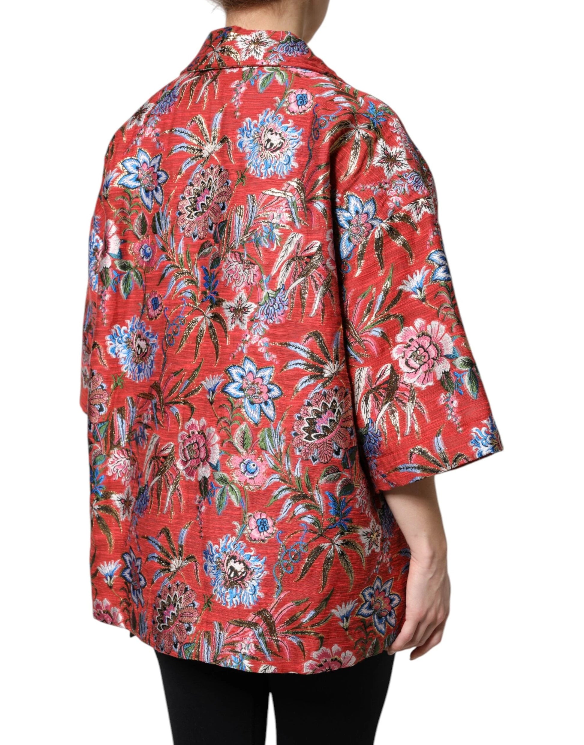 Dolce & Gabbana Red Floral Jacquard Button Down Coat Jacket by Dolce & Gabbana