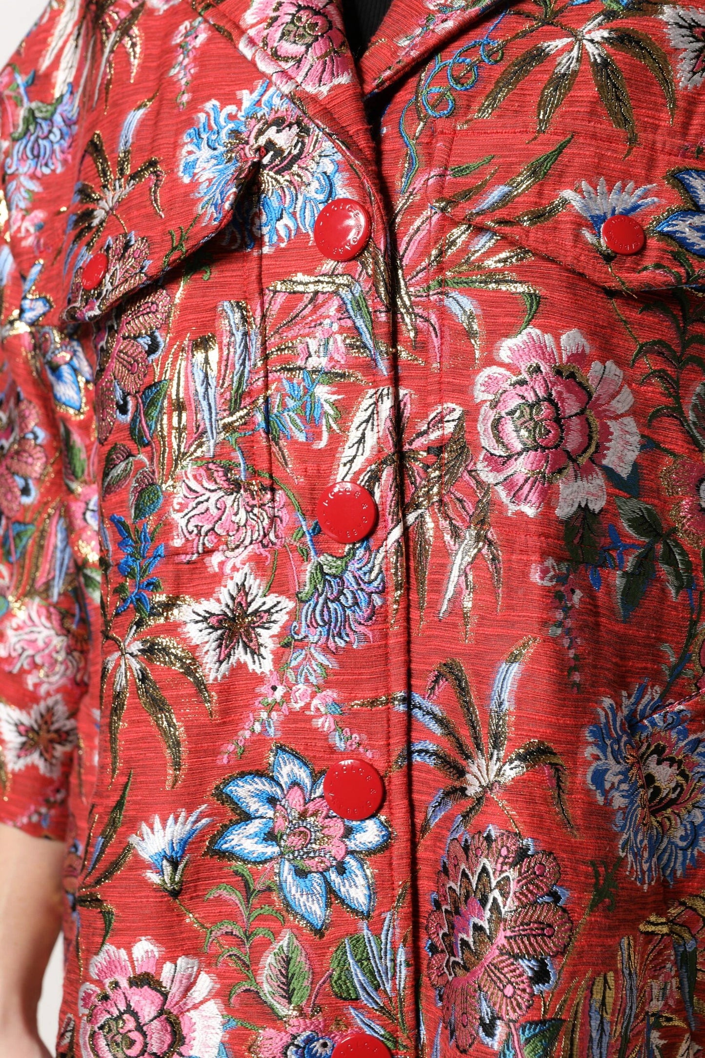 Dolce & Gabbana Red Floral Jacquard Button Down Coat Jacket by Dolce & Gabbana