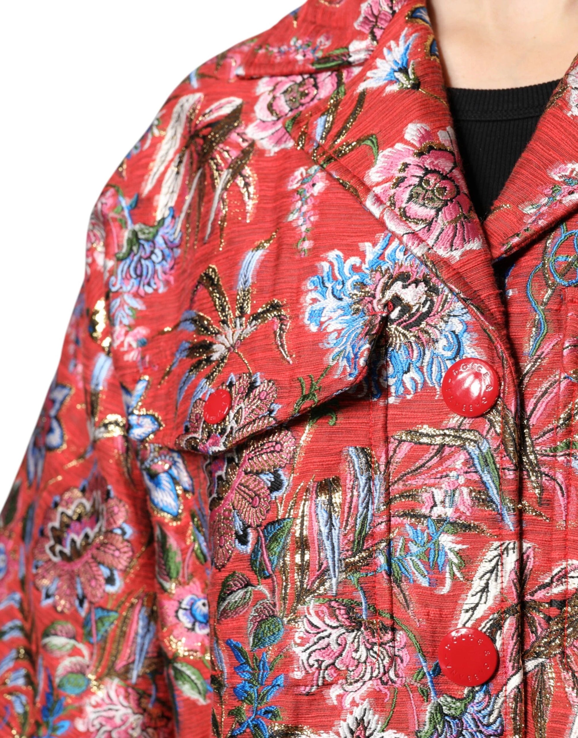 Dolce & Gabbana Red Floral Jacquard Button Down Coat Jacket by Dolce & Gabbana