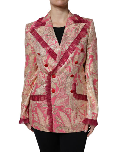 Dolce & Gabbana Pink Gold Jacquard Nylon Coat Blazer Jacket by Dolce & Gabbana