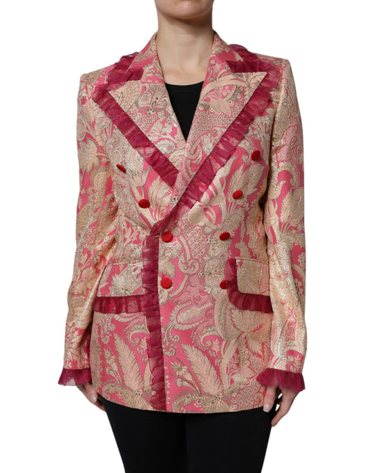 Dolce & Gabbana Pink Gold Jacquard Nylon Coat Blazer Jacket by Dolce & Gabbana