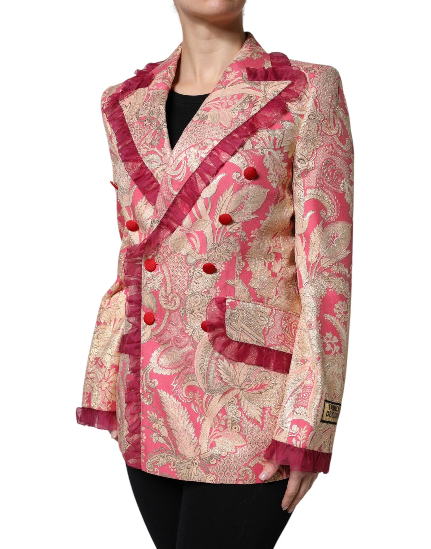 Dolce & Gabbana Pink Gold Jacquard Nylon Coat Blazer Jacket by Dolce & Gabbana