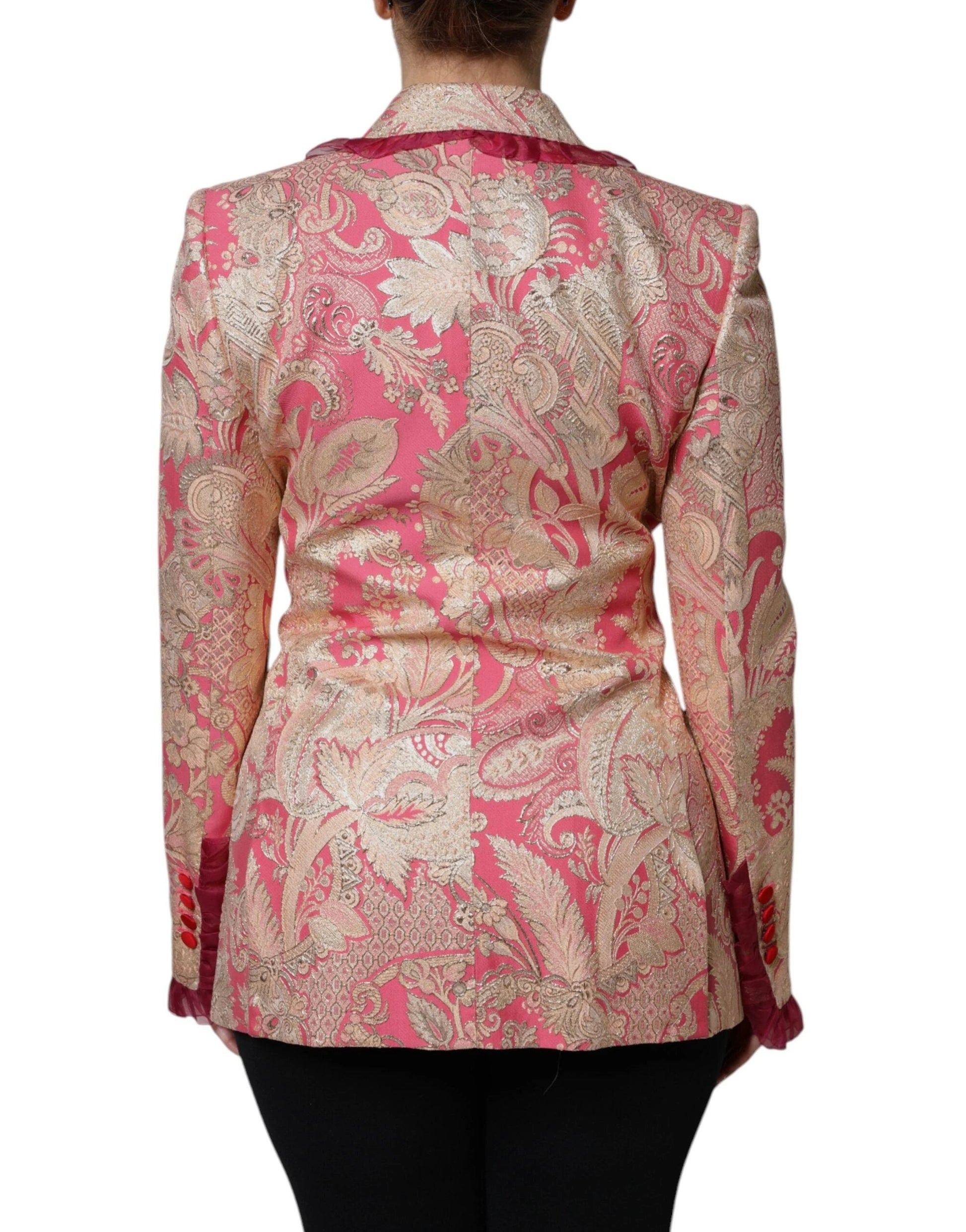 Dolce & Gabbana Pink Gold Jacquard Nylon Coat Blazer Jacket by Dolce & Gabbana