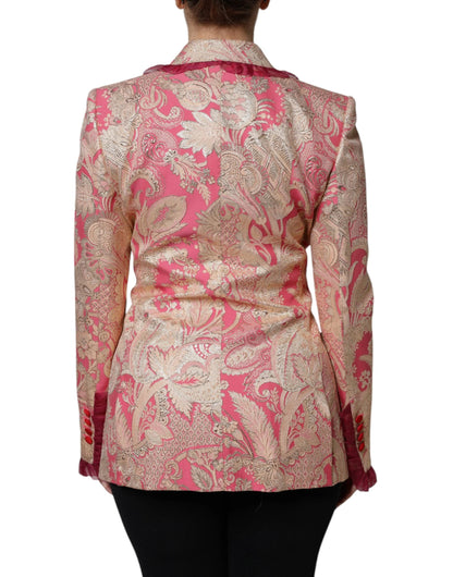 Dolce & Gabbana Pink Gold Jacquard Nylon Coat Blazer Jacket by Dolce & Gabbana