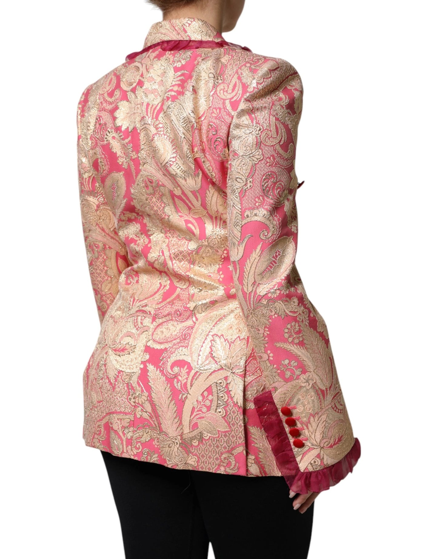 Dolce & Gabbana Pink Gold Jacquard Nylon Coat Blazer Jacket by Dolce & Gabbana