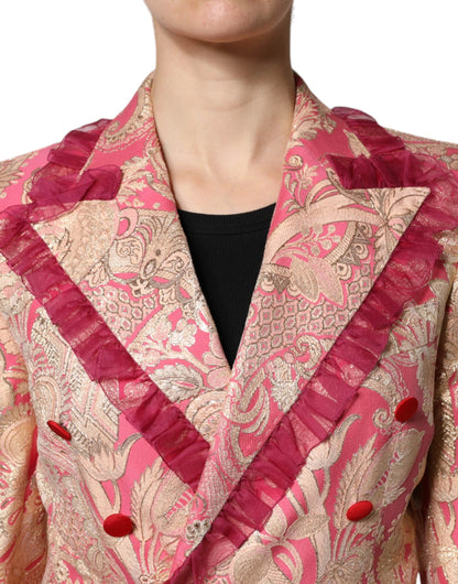 Dolce & Gabbana Pink Gold Jacquard Nylon Coat Blazer Jacket by Dolce & Gabbana