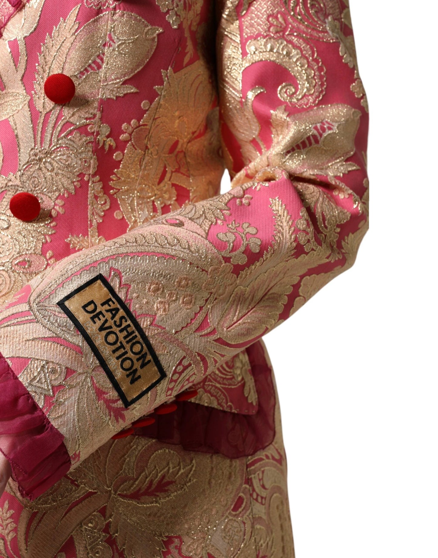 Dolce & Gabbana Pink Gold Jacquard Nylon Coat Blazer Jacket by Dolce & Gabbana