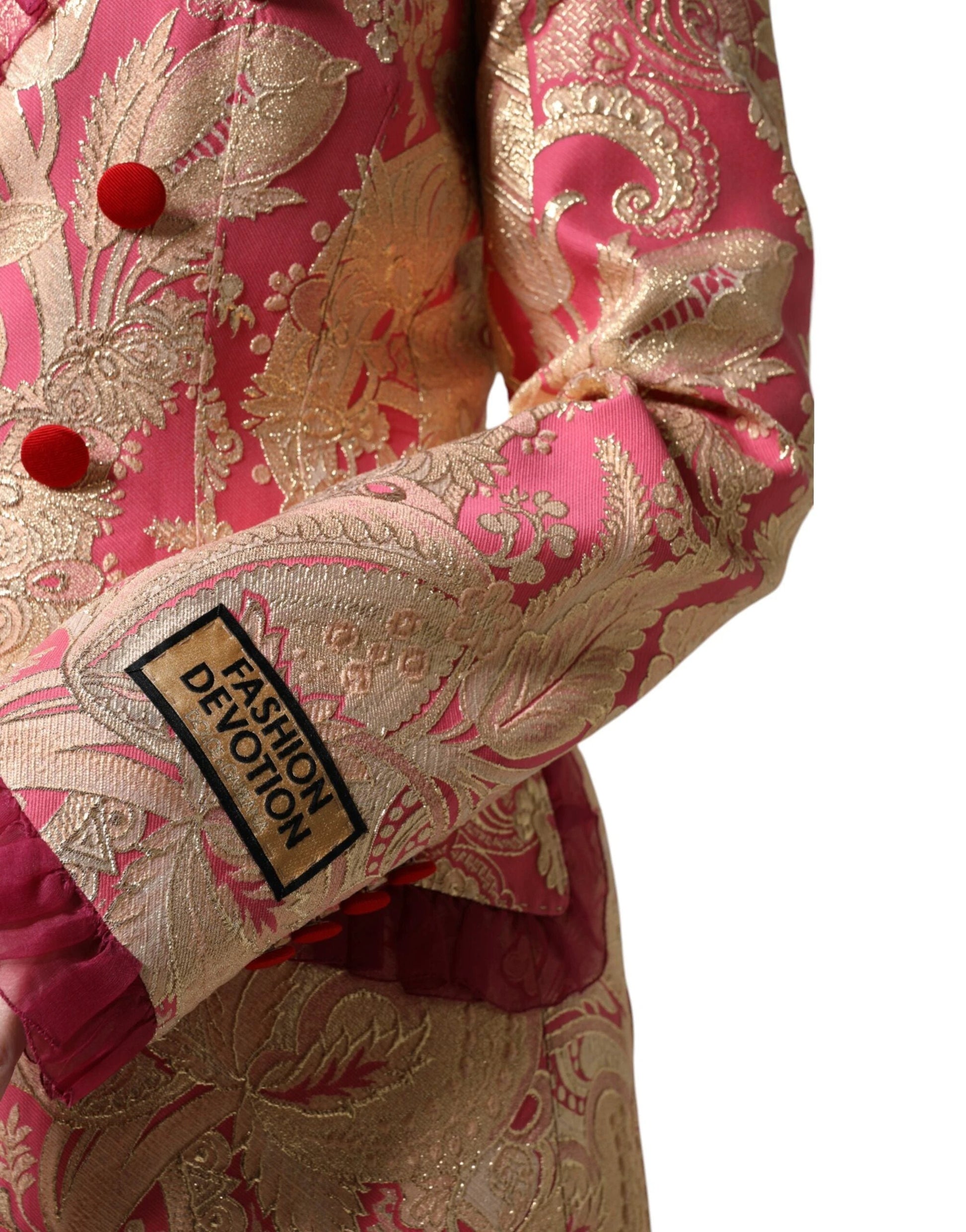 Dolce & Gabbana Pink Gold Jacquard Nylon Coat Blazer Jacket by Dolce & Gabbana