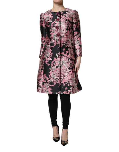 Trench Dolce & Gabbana femme en brocart fleuri rose et noir – JKT41386