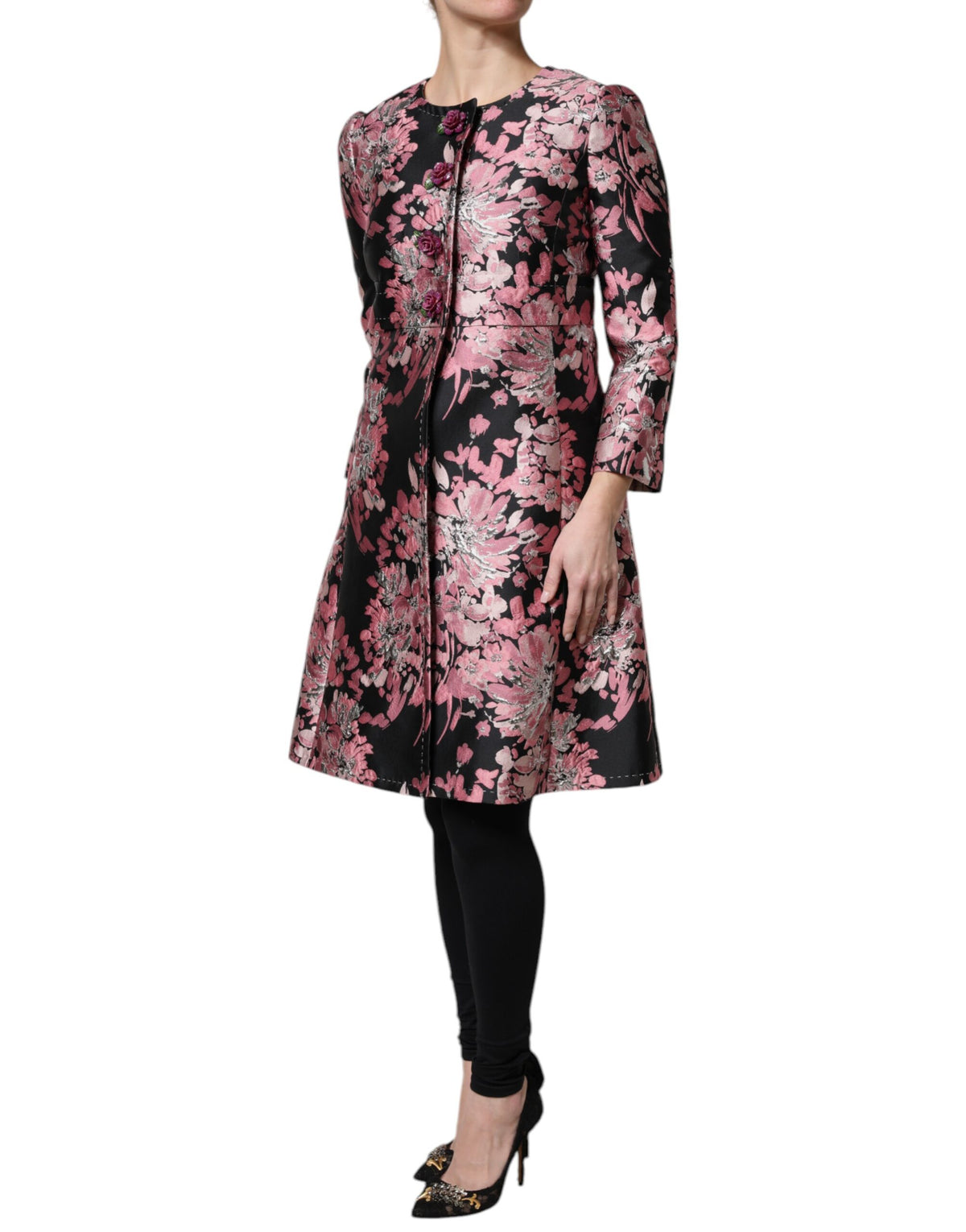 Trench Dolce & Gabbana femme en brocart fleuri rose et noir – JKT41386