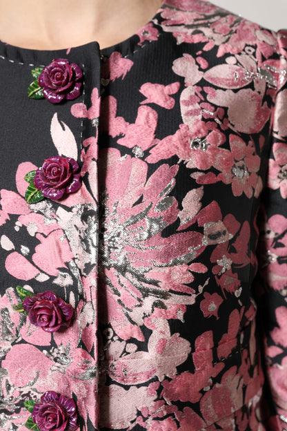 Trench Dolce & Gabbana femme en brocart fleuri rose et noir – JKT41386