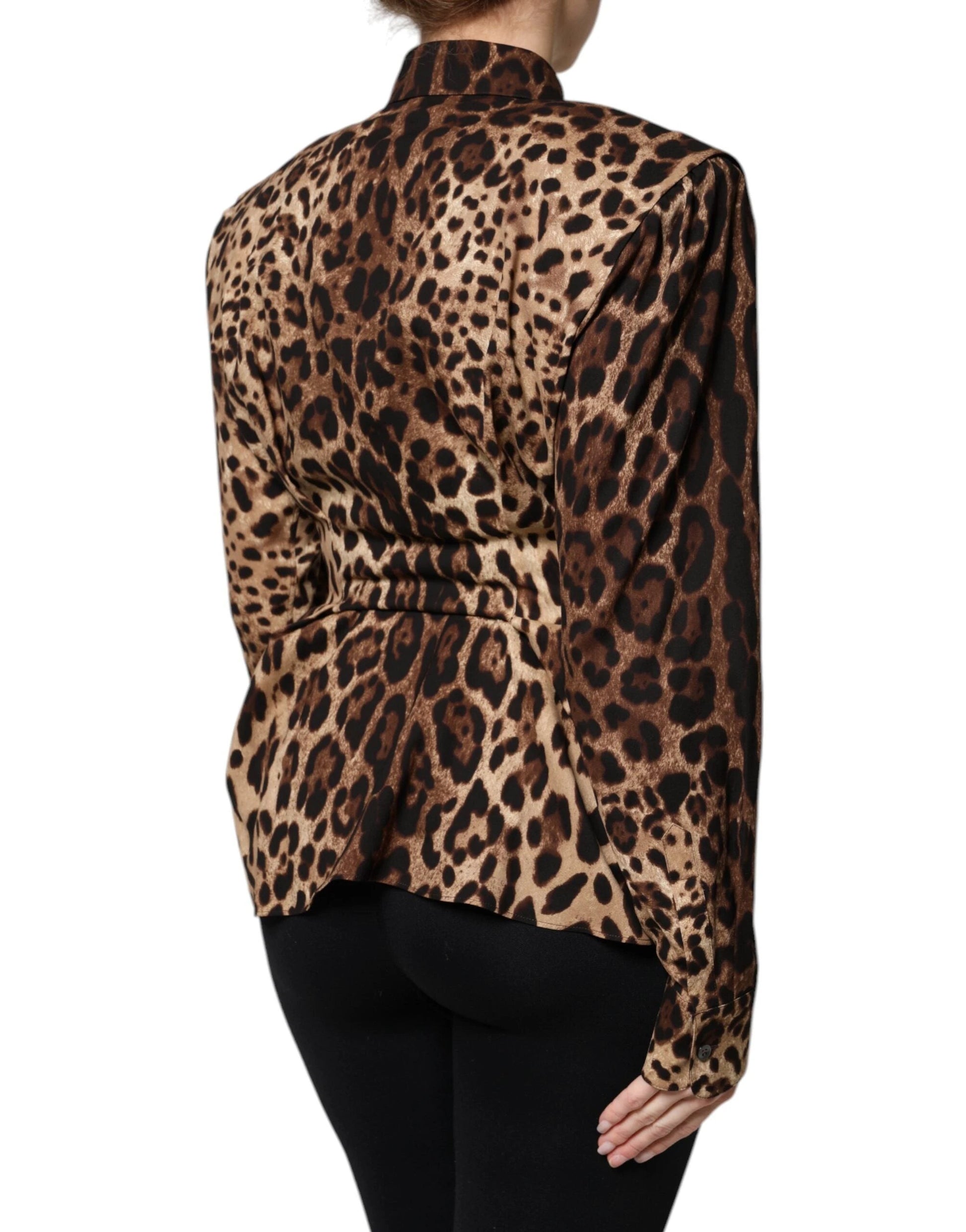Dolce & Gabbana Brown Leopard Silk Button Down Coat Jacket by Dolce & Gabbana