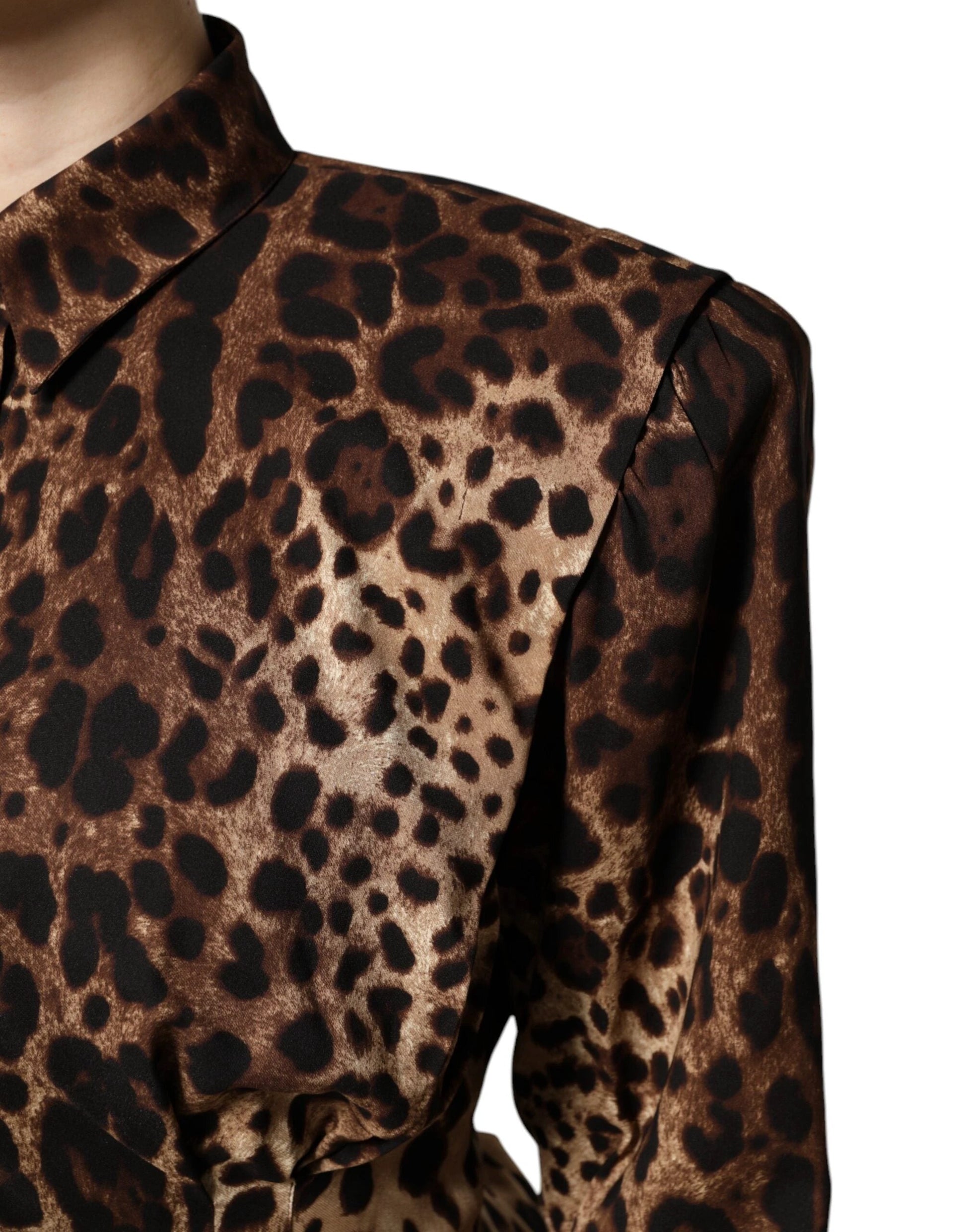 Dolce & Gabbana Brown Leopard Silk Button Down Coat Jacket by Dolce & Gabbana