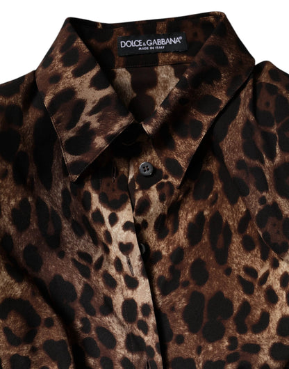 Dolce & Gabbana Brown Leopard Silk Button Down Coat Jacket by Dolce & Gabbana