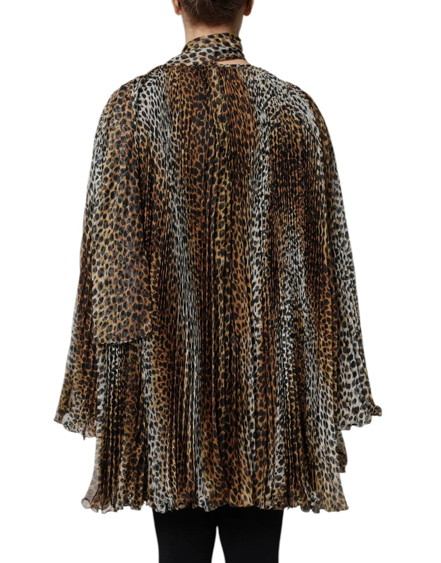 Dolce & Gabbana Brown Leopard Print Scarf Collared Chiffon Dress by Dolce & Gabbana
