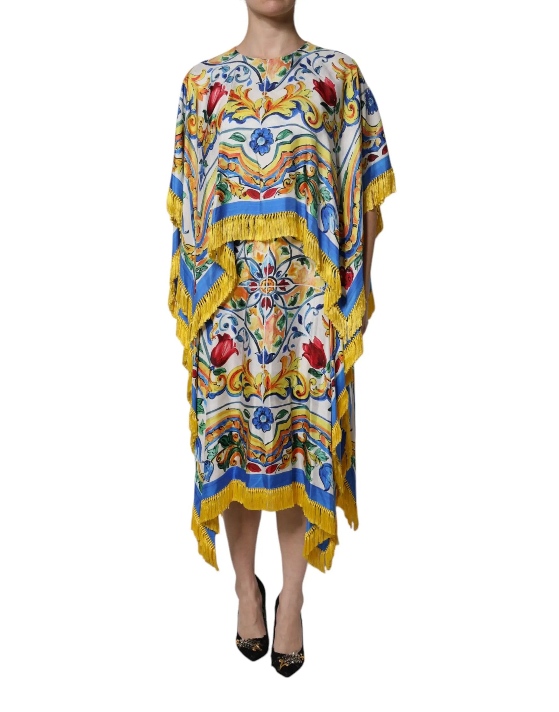 Dolce & Gabbana Multicolor Majolica Kaftan Short Sleeves Maxi Dress by Dolce & Gabbana