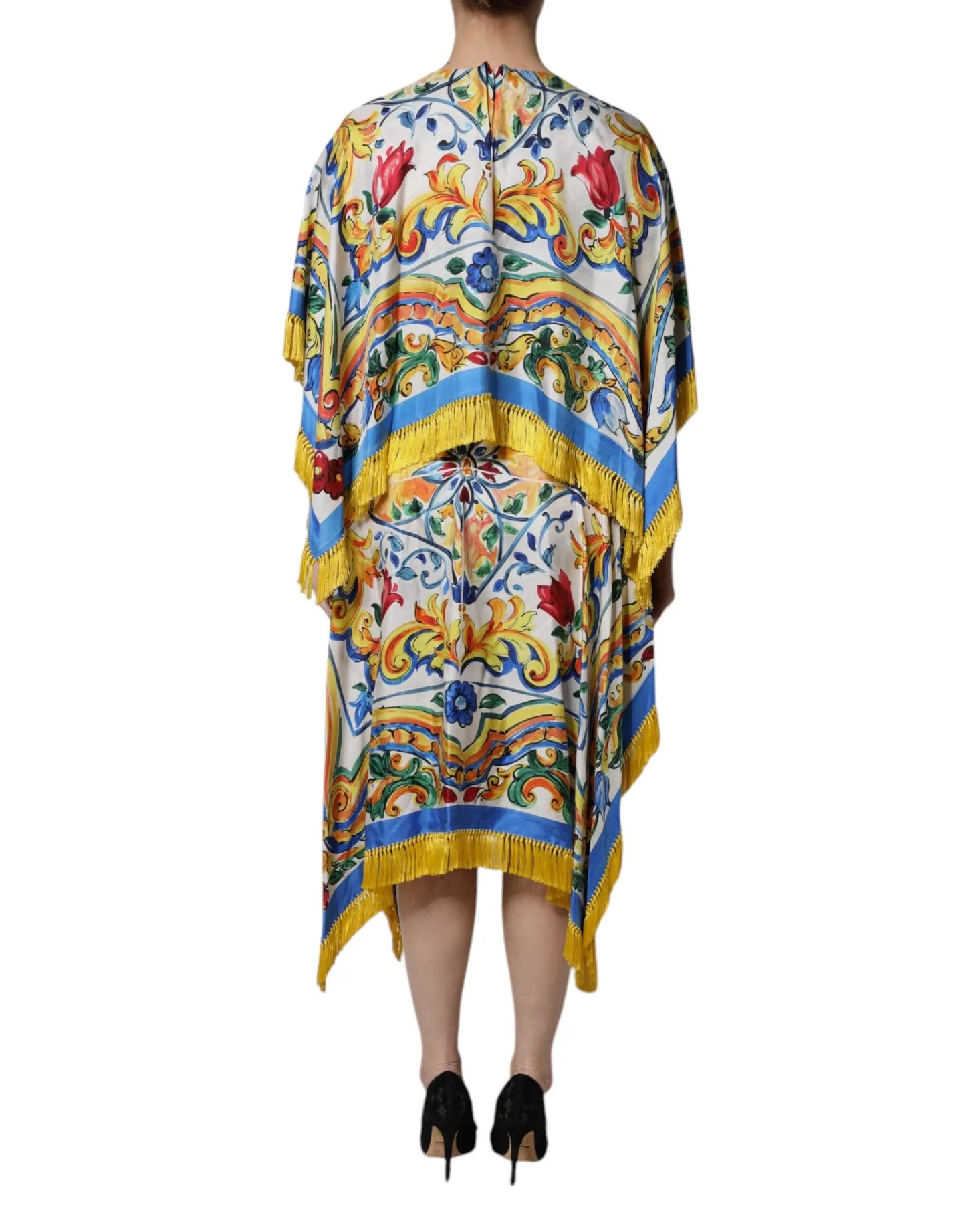 Dolce & Gabbana Multicolor Majolica Kaftan Short Sleeves Maxi Dress by Dolce & Gabbana